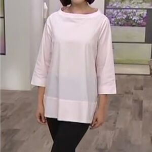 Nwt MARTHA STEWART STRETCH POPLIN BLOUSE - MEDIUM -  PEARL PINK